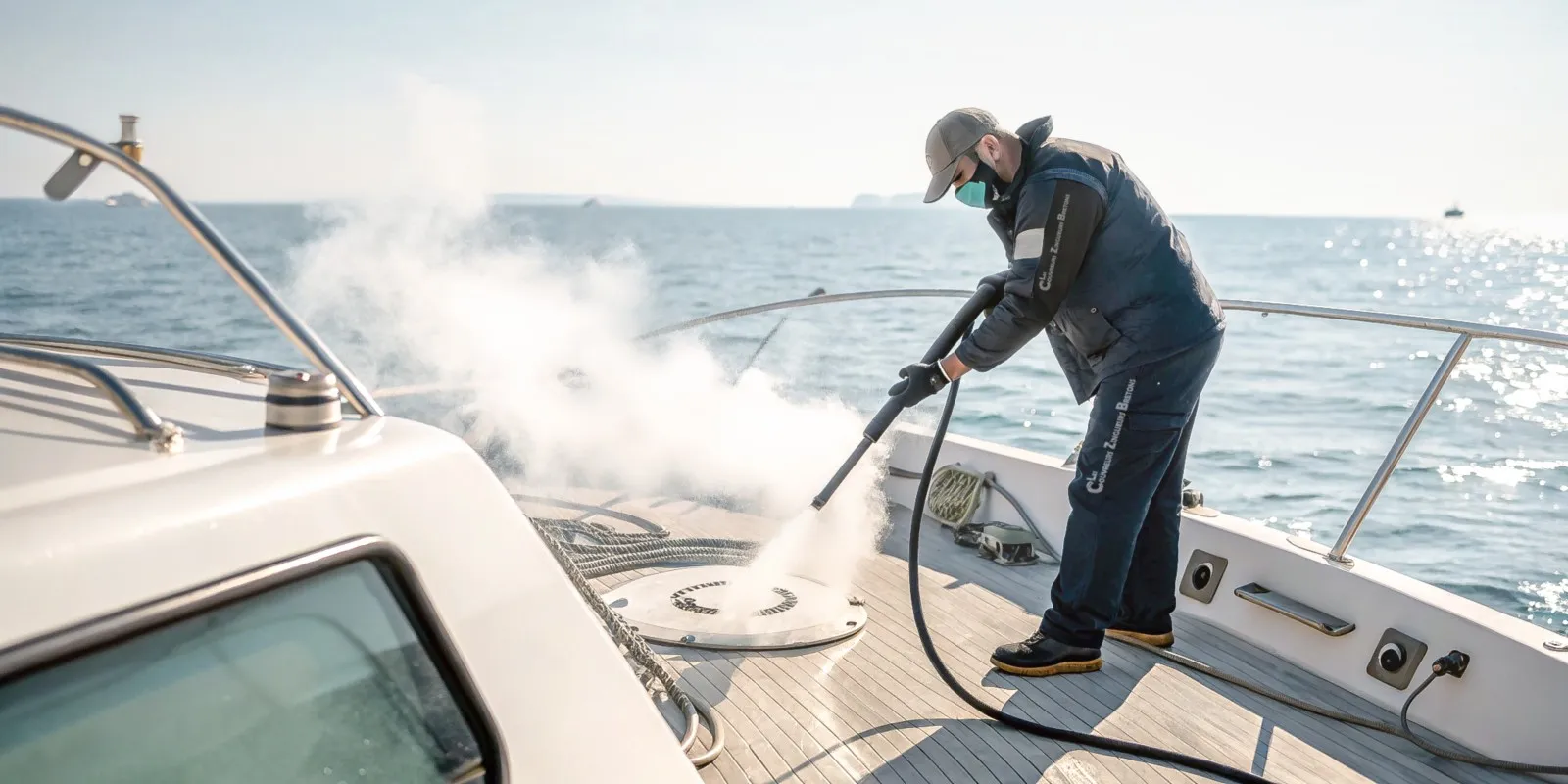 nettoyage du pont d'un bateau